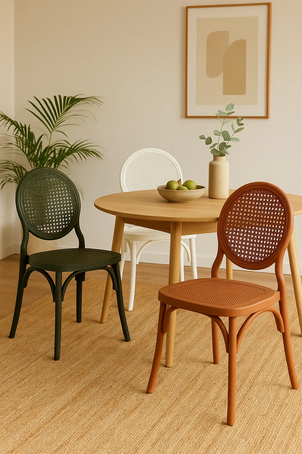 Cadeira Medalhão Assento Rattan Color