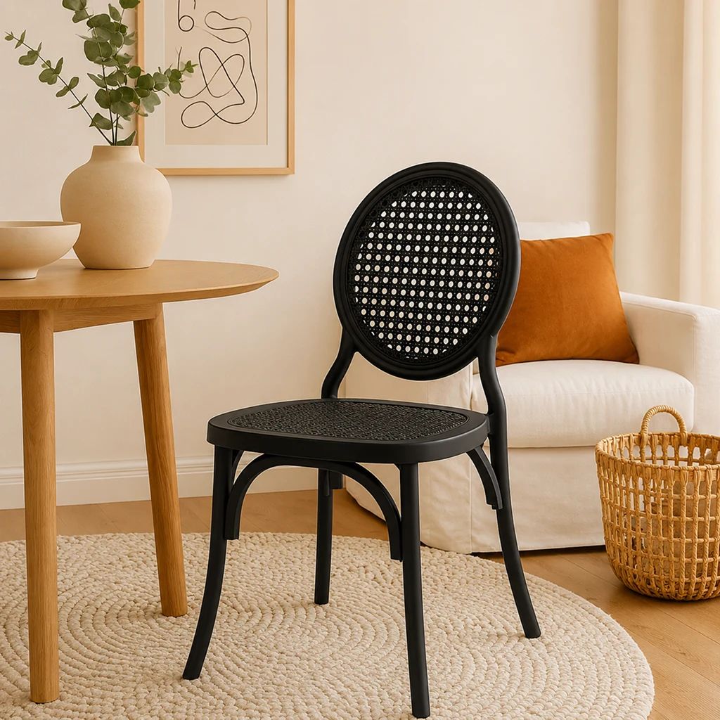Cadeira Medalhão Assento Rattan