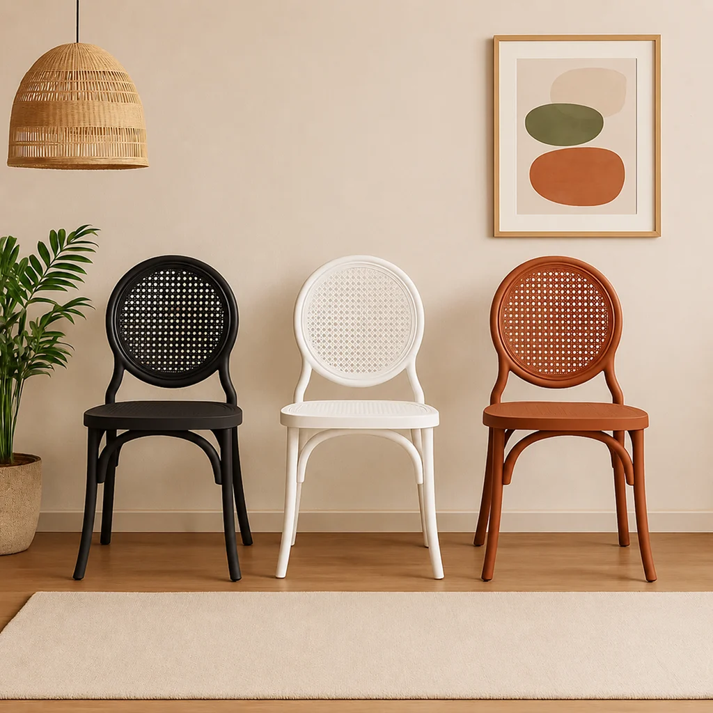 Cadeira Medalhão Assento Rattan